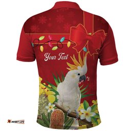 Personalised Australia Sulphur-crested Cockatoo Christmas Polo Shirt Aussie Native Flowers Merry Xmas LT14