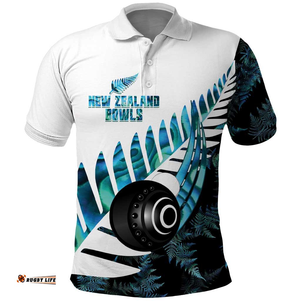 New Zealand Lawn Bowls Custom Polo Shirt Aotearoa Silver Fern Paua Shell LT14