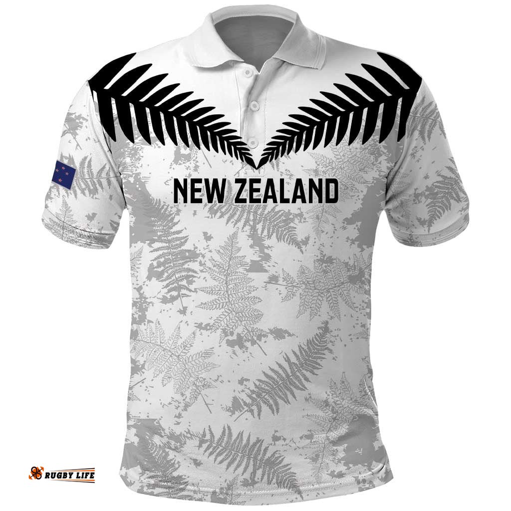 Custom New Zealand Silver Fern Football Polo Shirt Go Aotearoa Grunge White LT14