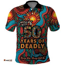 NAIDOC Week 26 Polo Shirt 50 Years of Deadly Aboriginal Motif LT03