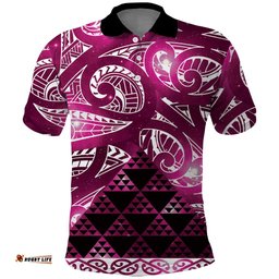 Matariki New Zealand Polo Shirt NZ Niho Taniwha Maori New Year Pink Galaxy LT14