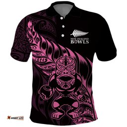 New Zealand Lawn Bowls Custom Polo Shirt Pink Maori Warrior Tribal Silver Fern LT9
