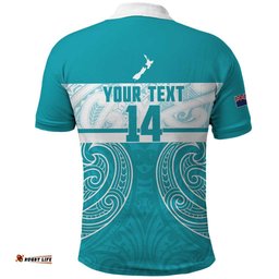 New Zealand Silver Fern Cricket Custom Polo Shirt Black Cap Teal Maori Pattern LT14
