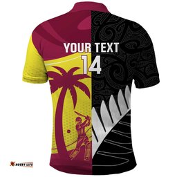 New Zealand and West Indies Cricket Custom Polo Shirt Black Cap Windies Together LT14