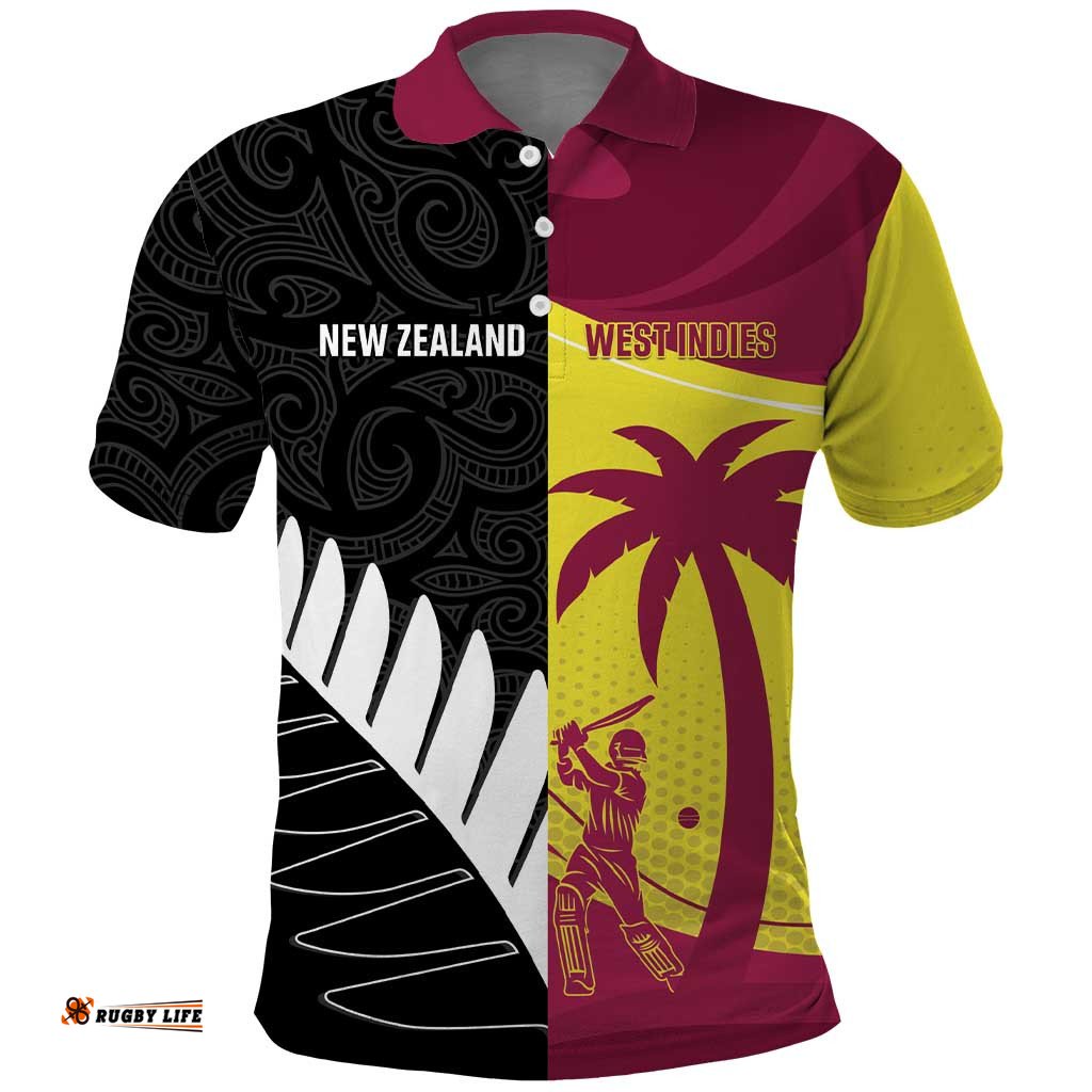 New Zealand and West Indies Cricket Custom Polo Shirt Black Cap Windies Together LT14