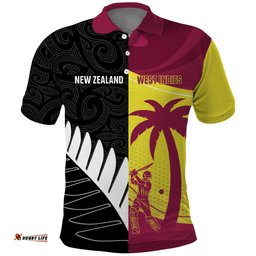 New Zealand and West Indies Cricket Custom Polo Shirt Black Cap Windies Together LT14