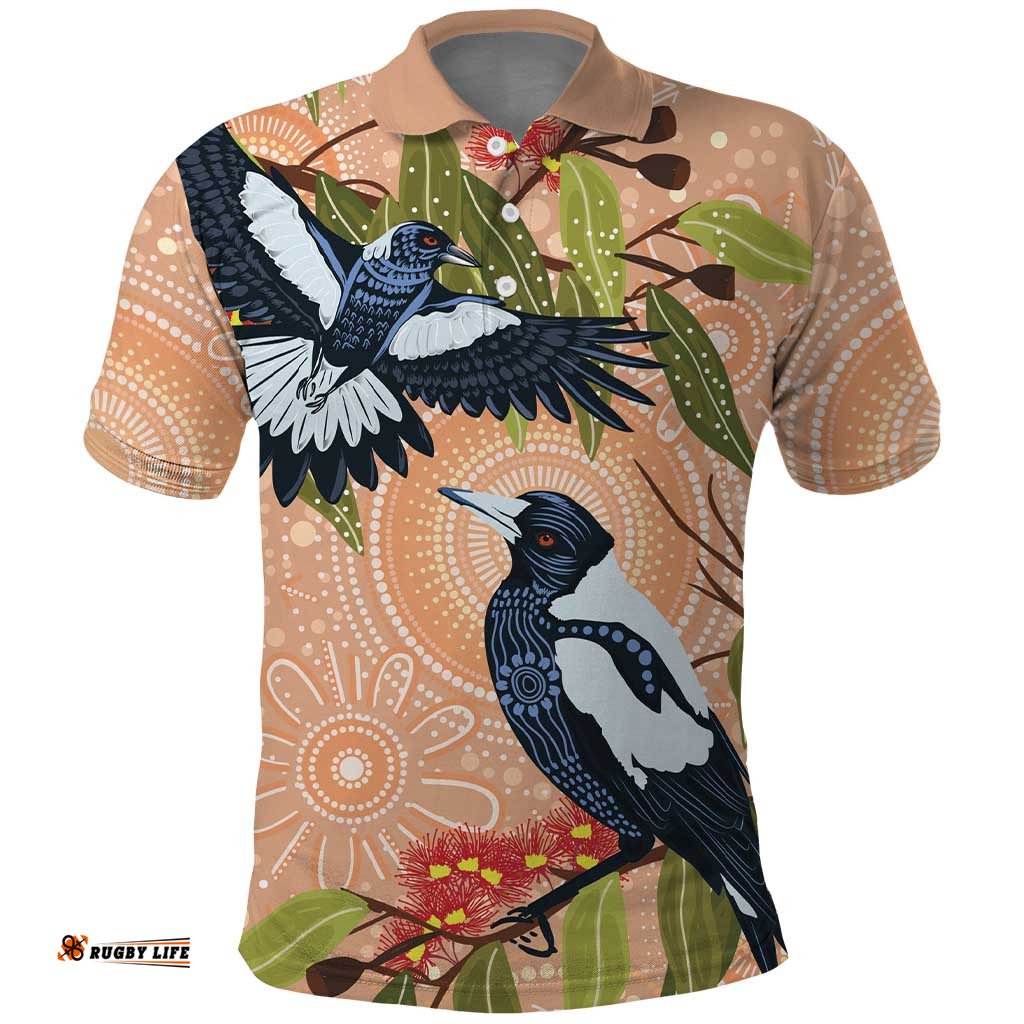 Magpies On Eucalyptus Australia Aboriginal Polo Shirt LT7