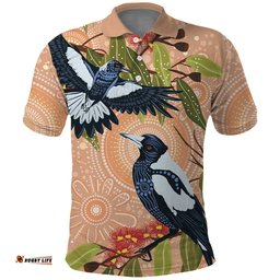 Magpies On Eucalyptus Australia Aboriginal Polo Shirt LT7
