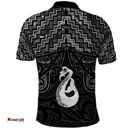 New Zealand Maori Polo Shirt Poutama Manaia Black Paua Shell LT05