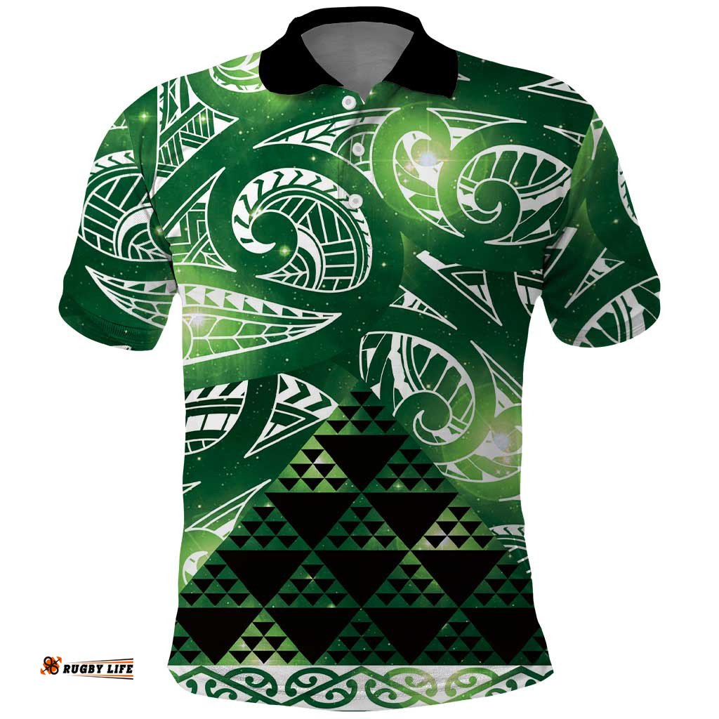 Matariki New Zealand Polo Shirt NZ Niho Taniwha Maori New Year Green Galaxy LT14