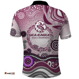 Manly Warringah Sea Eagles Rugby Polo Shirt Australian Aboriginal Dot Painting Style TS04