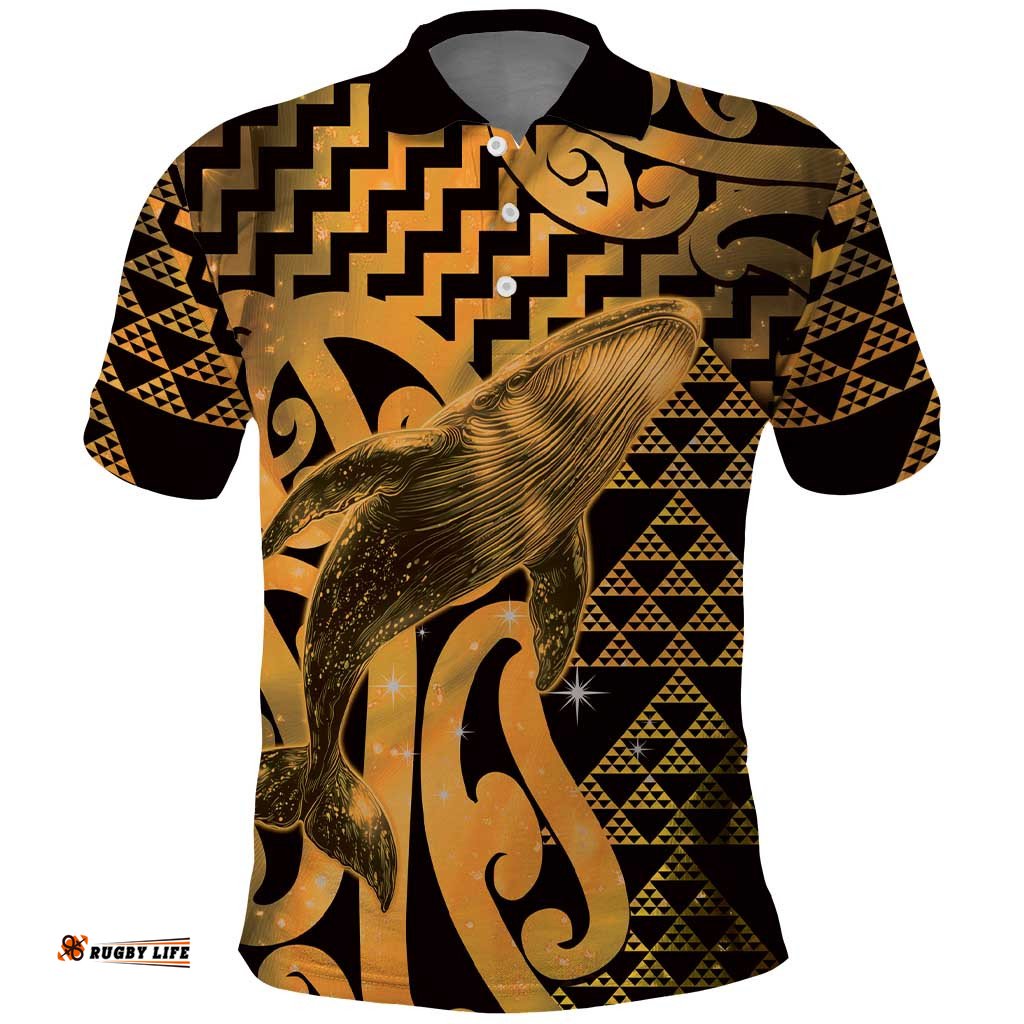 Humpback Whale Matariki New Zealand Polo Shirt NZ Maori Paikea Poutama Luxury Gold LT14