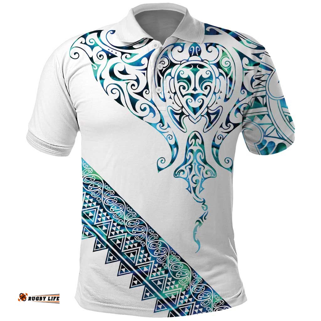 Kahui Whetu Paua shell Kowhaiwhai Taniko Personalised Polo Shirt Manta Ray Shark-Turtle Maori Tribal Style LT9