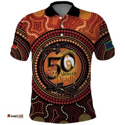 NAIDOC Week 2026 Personalised Polo Shirt 50 Years of Deadly Lizard Kangaroo Aboriginal Art LT14
