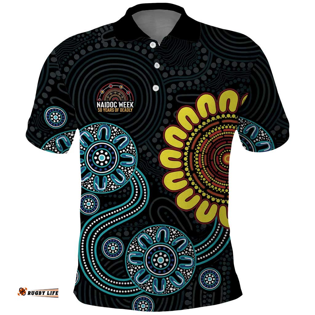 NAIDOC 50 Years of Deadly Polo Shirt Sun Aboriginal Dot Art LT19