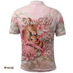 Personalised Breast Cancer Awareness Polo Shirt Mother Kangaroo And Ribbon Hope DT05