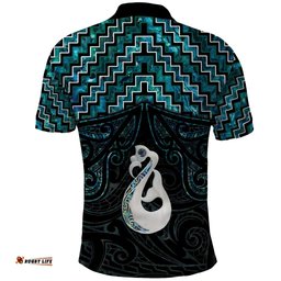 New Zealand Maori Polo Shirt Poutama Manaia Turquoise Paua Shell LT05