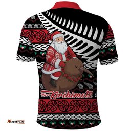 New Zealand Kiwi Santa Christmas Polo Shirt He Wairua Kirihimete LT9
