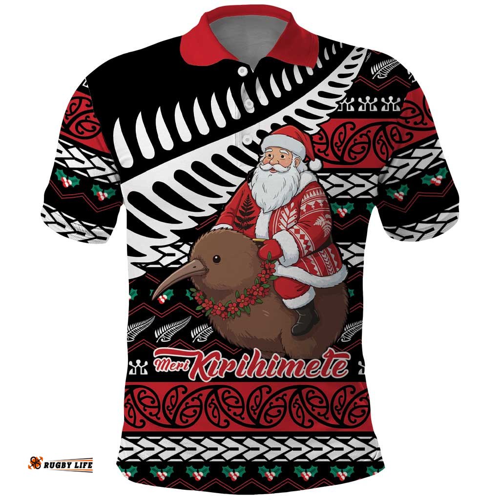 New Zealand Kiwi Santa Christmas Polo Shirt He Wairua Kirihimete LT9
