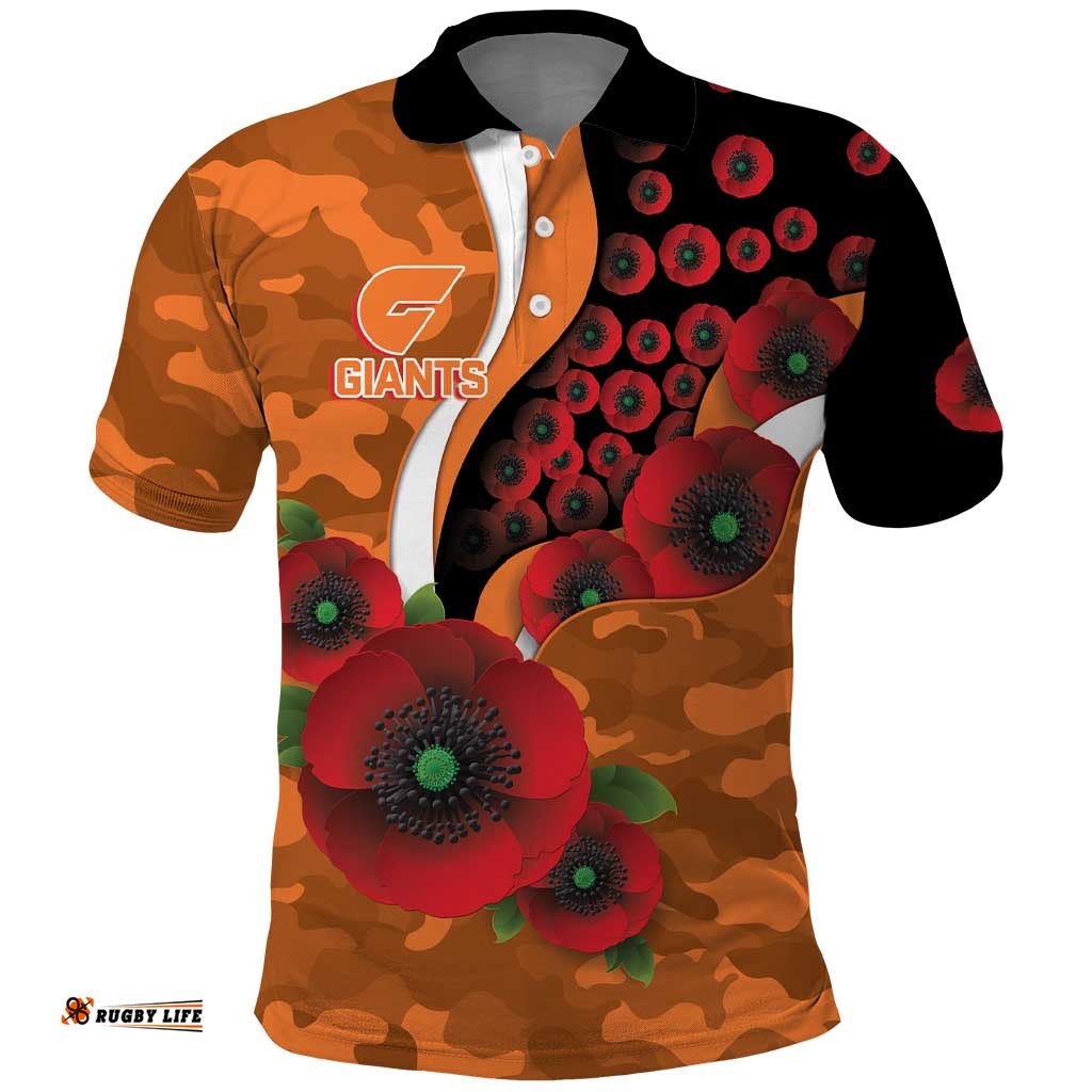 Greater Giants ANZAC Personalised Polo Shirt Lest We Forget Poppy Camo LT9