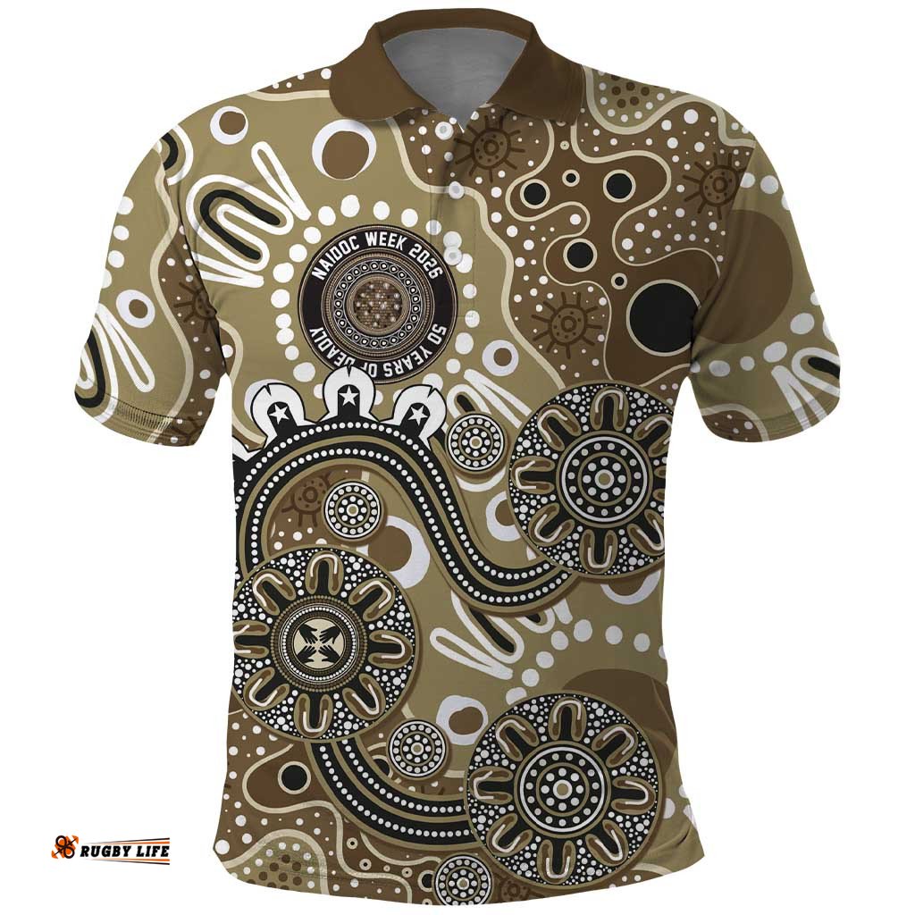 Personalised NAIDOC Week 50 Years Deadly Always Polo Shirt Brown Aboriginal Artwork Dot Painting LT9