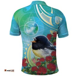 New Zealand Tomtit Polo Shirt Maori Koru With Pohutukawa Galaxy Style LT05