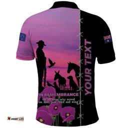 Personalised ANZAC War Animals Polo Shirt Lest We Forget Memorial LT15
