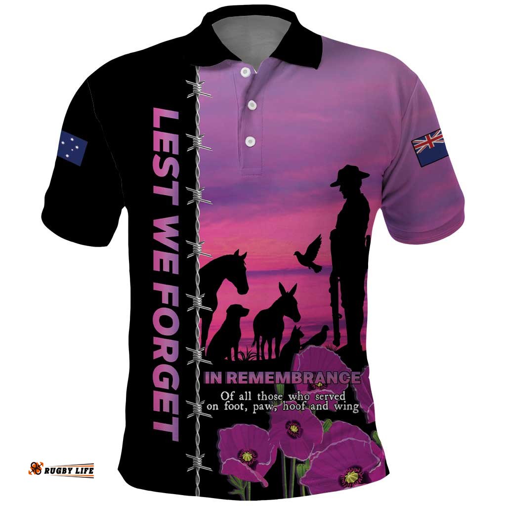 Personalised ANZAC War Animals Polo Shirt Lest We Forget Memorial LT15