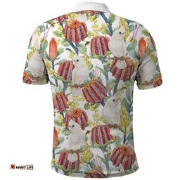 Little Corella Australia Cockatoo Polo Shirt Cacatua Sanguinea Banksia Seamless White LT14