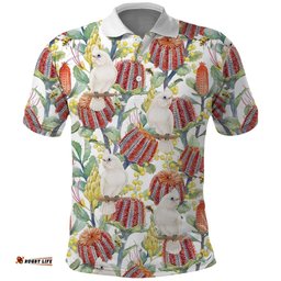Little Corella Australia Cockatoo Polo Shirt Cacatua Sanguinea Banksia Seamless White LT14