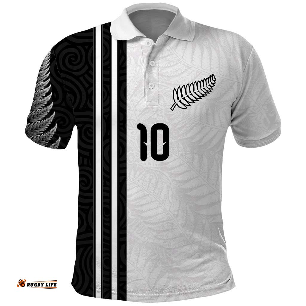 Custom New Zealand Football Polo Shirt Silver Fern and Maori Tribal Black White Half Sporty Style LT03