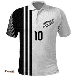 Custom New Zealand Football Polo Shirt Silver Fern and Maori Tribal Black White Half Sporty Style LT03