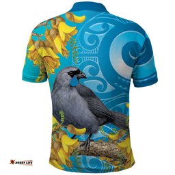 New Zealand Kokako Bird Polo Shirt Maori Koru With Kowhai Flowers LT05