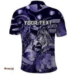 Personalised Maori Romantic Valentine Polo Shirt The Hongi Kiss Purple Galaxy DT05