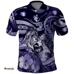 Personalised Maori Romantic Valentine Polo Shirt The Hongi Kiss Purple Galaxy DT05