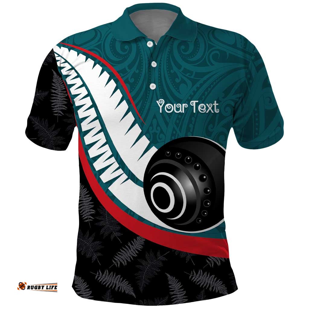 Personalised Aotearoa Lawn Bowls Polo Shirt Maori and Silver Fern Sporty Style Teal Color LT03