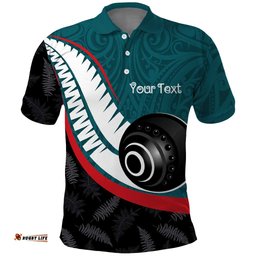 Personalised Aotearoa Lawn Bowls Polo Shirt Maori and Silver Fern Sporty Style Teal Color LT03