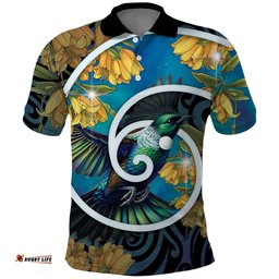 New Zealand Tui Bird Polo Shirt Maori Koru With Kowhai Flowers LT05