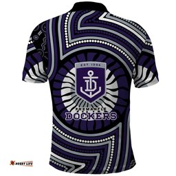 Fremantle Dockers Polo Shirt Indigenous Monochrome Dot Art Mascot Style TS04