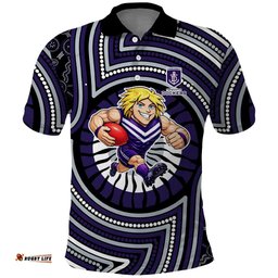 Fremantle Dockers Polo Shirt Indigenous Monochrome Dot Art Mascot Style TS04