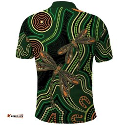 Green Indigenous Dragonfly Australia Polo Shirt Aboriginal Art LT14