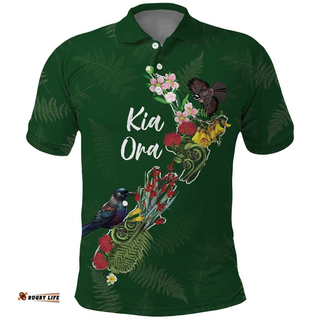 Kia Ora New Zealand Floral Personalized Polo Shirt Sage Green LT7