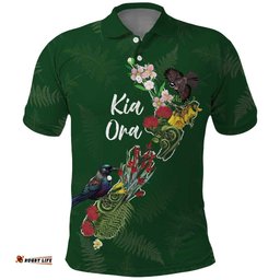 Kia Ora New Zealand Floral Personalized Polo Shirt Sage Green LT7