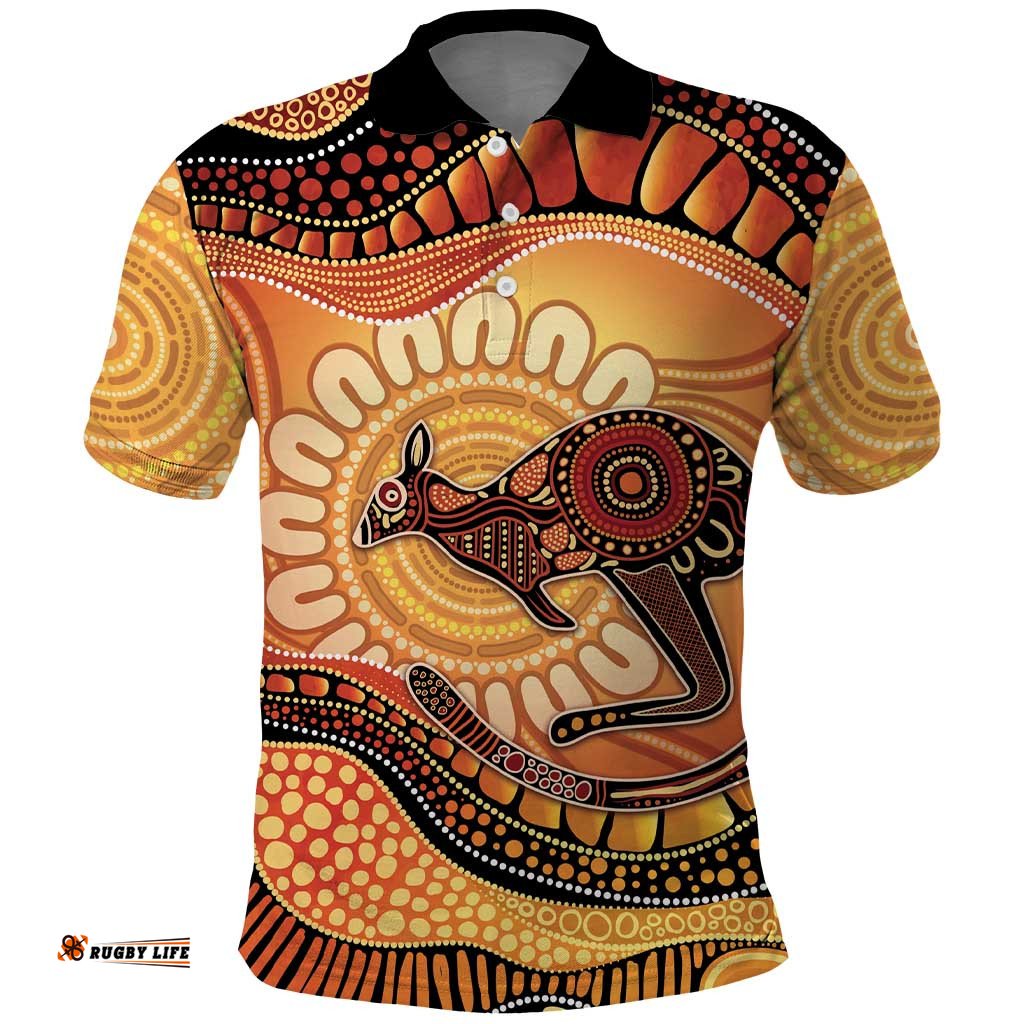 Indigenous Kangaroo Australia Polo Shirt Australian Aboriginal Art Proud LT14
