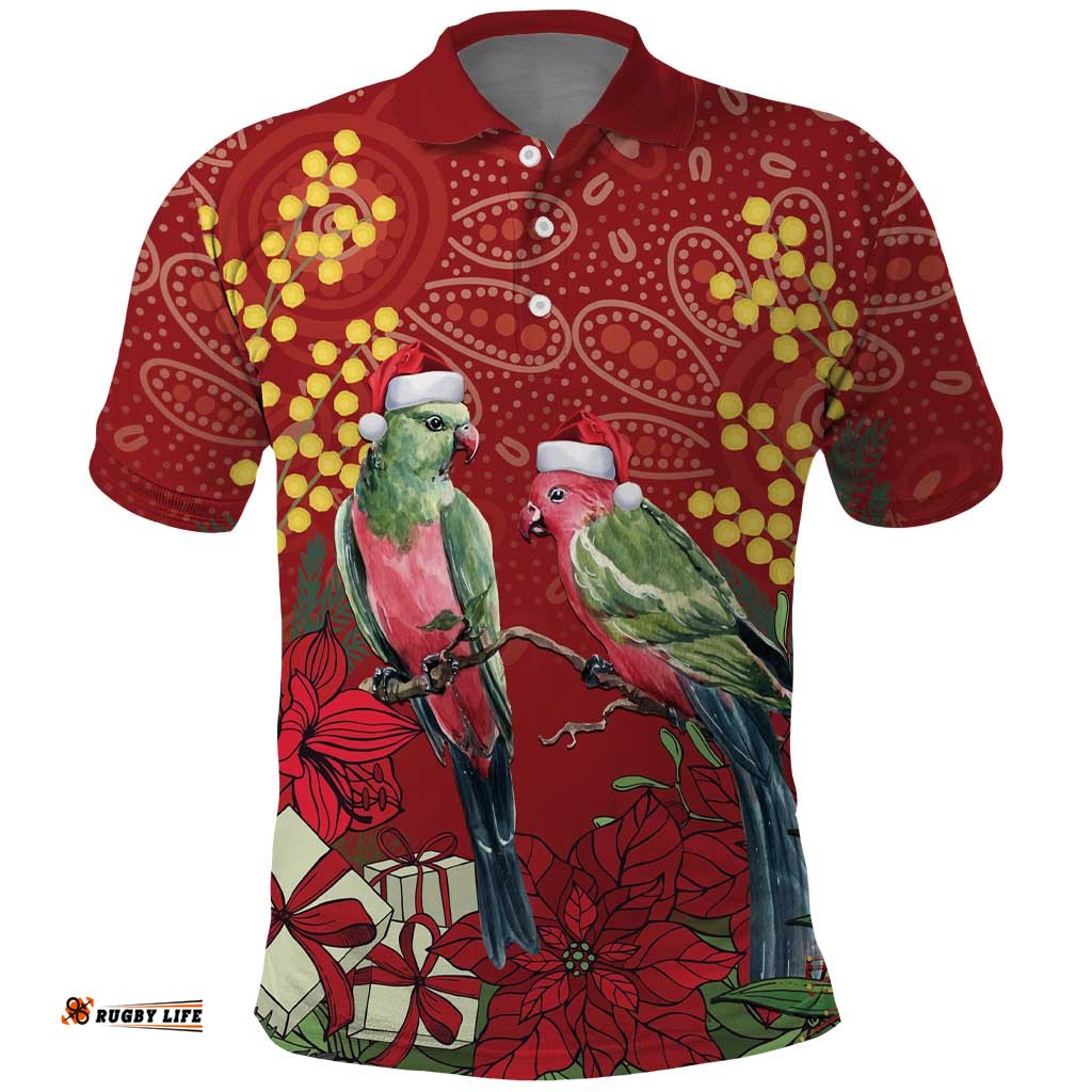Merry Chrissie Australia King Parrots Polo Shirt Aboriginal Art LT7