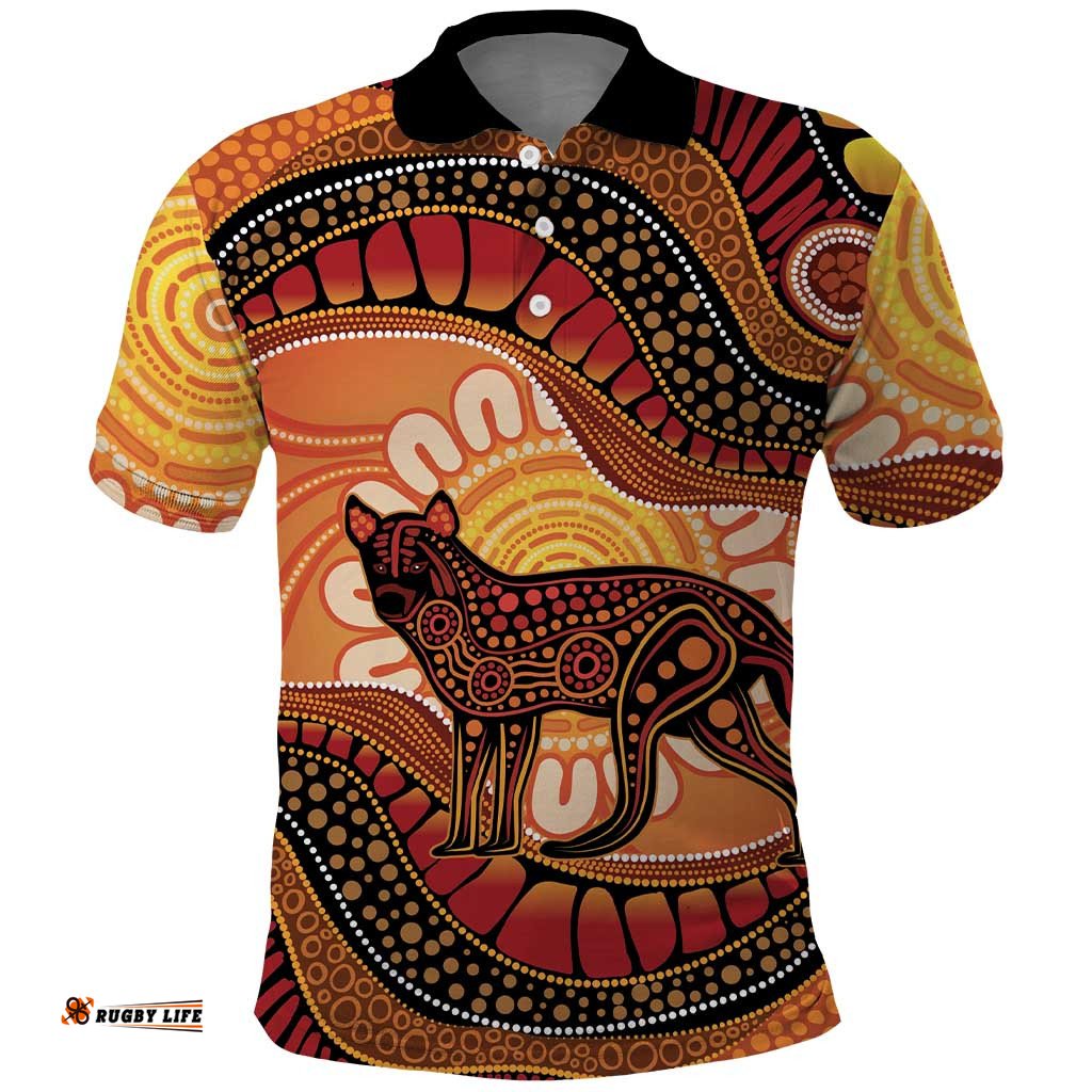 Indigenous Dingo Australia Polo Shirt Australian Aboriginal Art Proud LT14