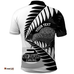New Zealand Silver Fern Curling Personalised Polo Shirt Aotearoa Kiwi Ponga Black White Version LT14