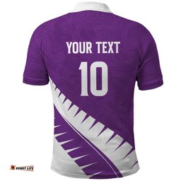 Custom New Zealand Cricket Polo Shirt Kiwi Birds Haka Dance Purple Fern Sporty Style LT03