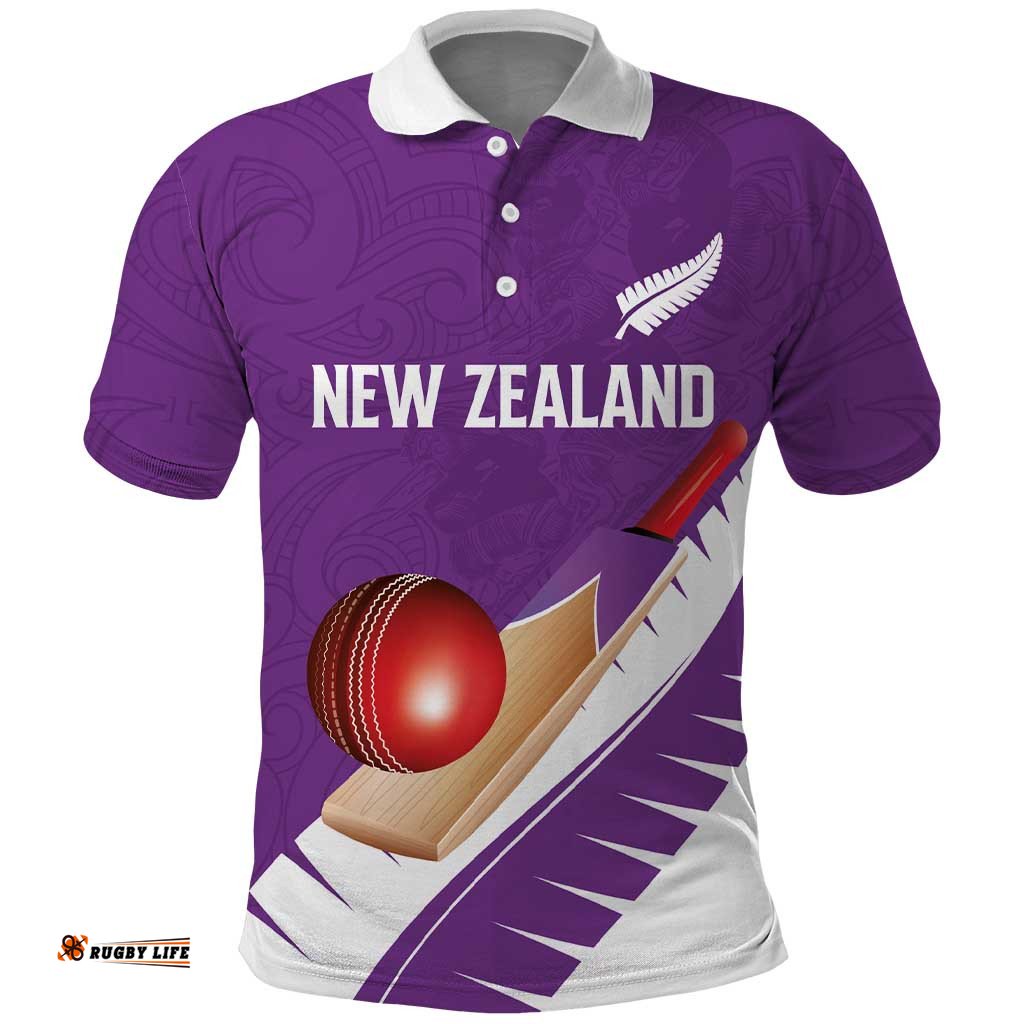 Custom New Zealand Cricket Polo Shirt Kiwi Birds Haka Dance Purple Fern Sporty Style LT03