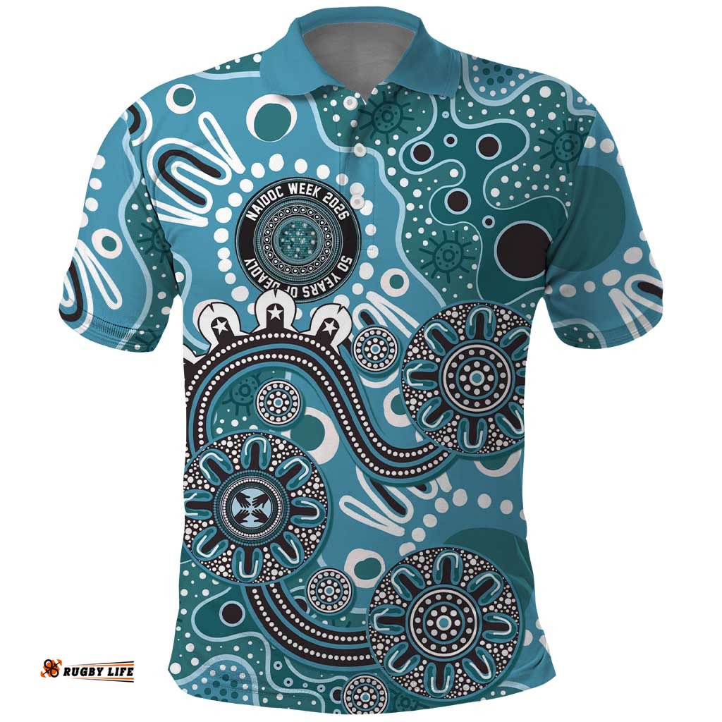 Personalised NAIDOC Week 50 Years Deadly Always Polo Shirt Teal Aboriginal Artwork Dot Painting LT9